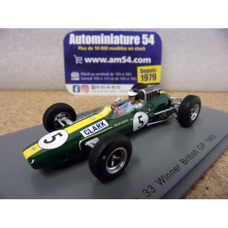 1965 Lotus 33 Climax n°1 Jim Clark 1st Winner British Gp World Champion s1614 Spark Model