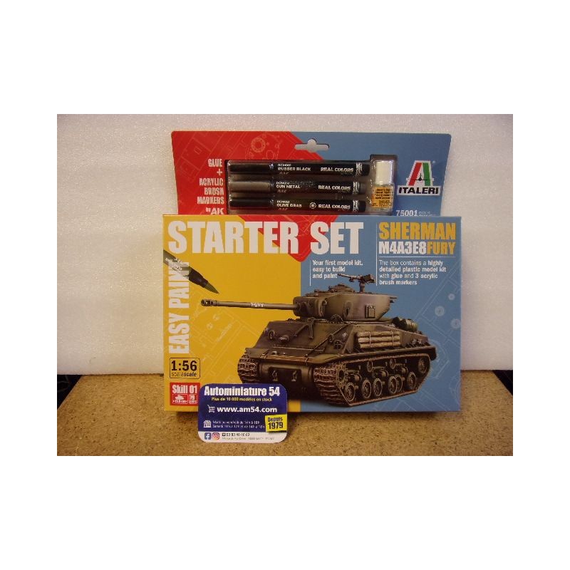 Set Maquette Char Shermann M4A3E8 Fury Easy paint Starter Kit n°725001 Italeri Maquette 1.56