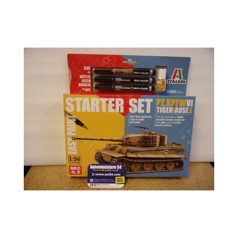Set Maquette Char PZKPFW 6 Tiger 1 Ausf.E Easy paint Starter Kit n°725002 Italeri Maquette 1.56