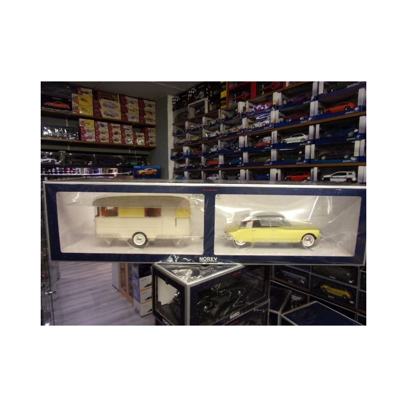 Citroen DS19 Jaune Jonquille + Caravane Digue Panoramic 1960 181762 Norev