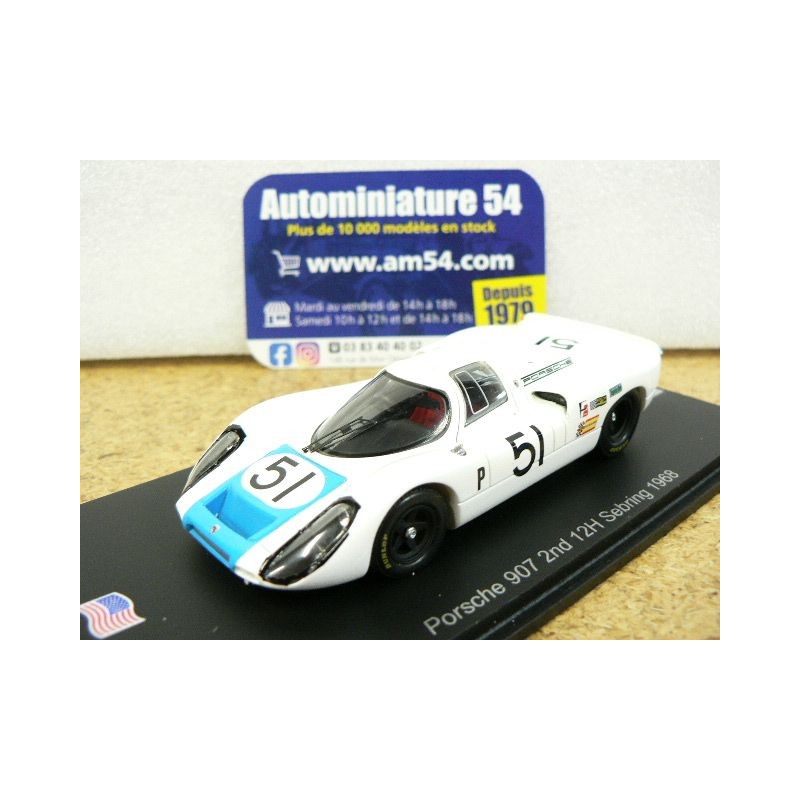 1968 Porsche 907 n°51 Elford - Neerpasch 2nd Sebring US272 Spark Model