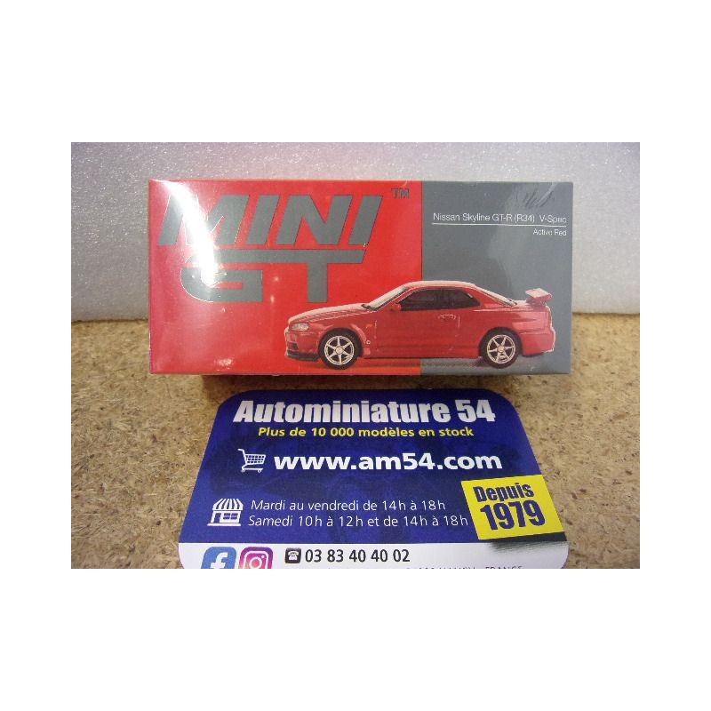 Nissan Skyline GT-R R34 V Spec Active Red MGT0796 True Scale Models Mini GT