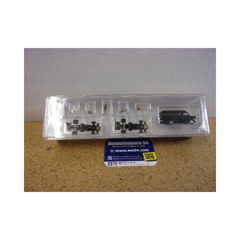 Lotus Ford 72 n°1 Peterson & n°2 Ickx + Ford Transit JPS + Figurine 22889 Brekina 1/87