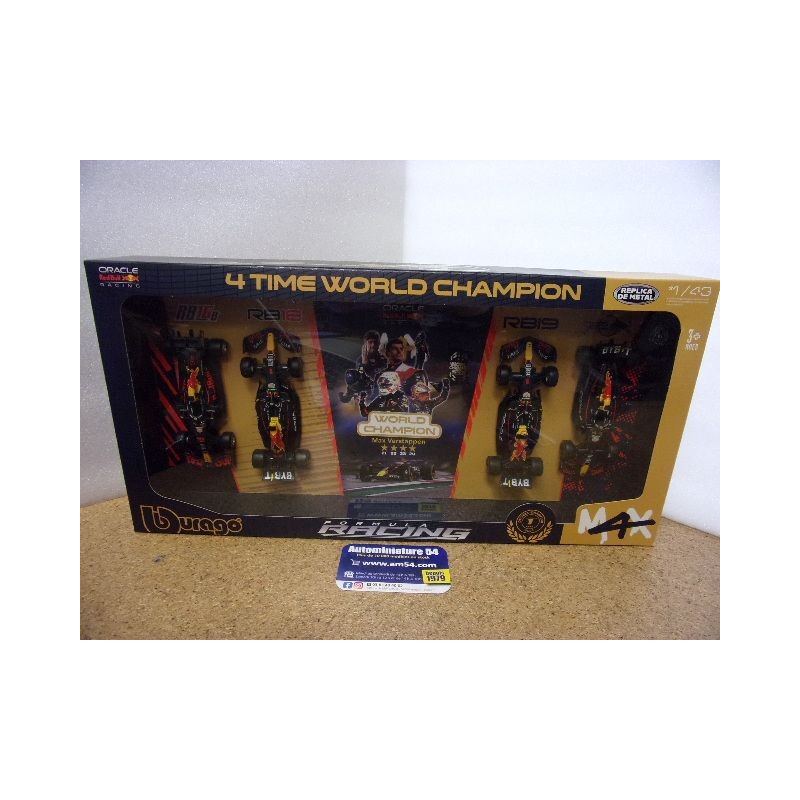 2021 - 2024 Coffret Red Bull Racing Max Verstappen 4 Time World Champion 18-38213 Bburago Racing
