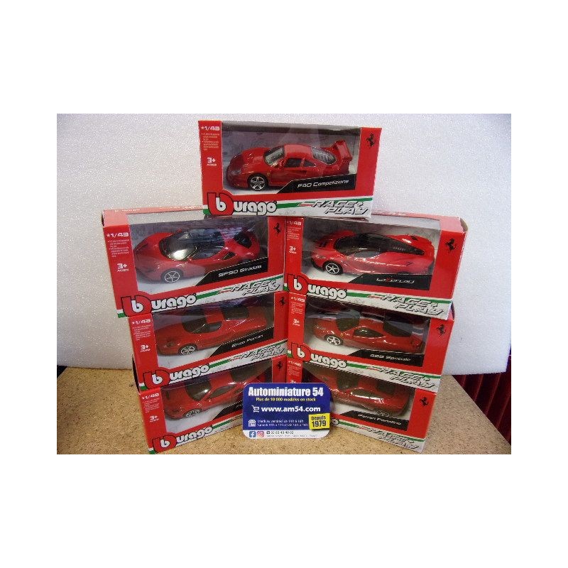 Set Ferrari SF90 - F40 - Enzo - F8 - 458 - Portofini - LaFerrari red Ferrariset-01 Bburago Race and Play