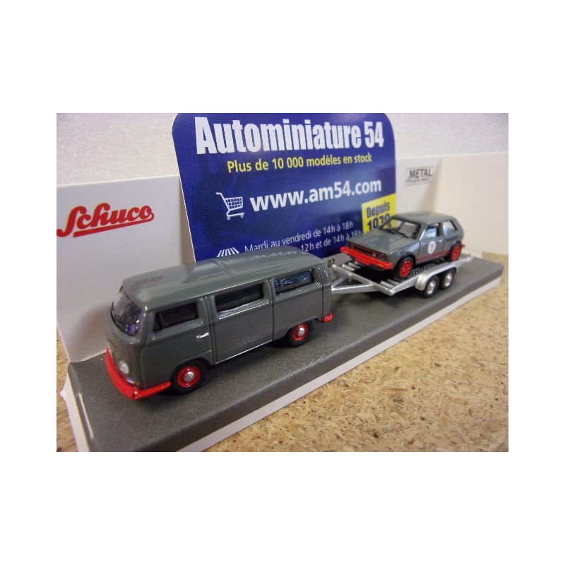 Volkswagen T2 Bus grey + trailor + Golf GTI 87U00067 Schuco 1-64
