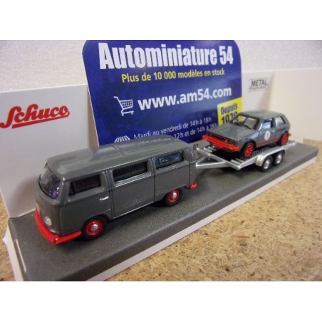 Volkswagen T2 Bus grey + trailor + Golf GTI 87U00067 Schuco 1-64
