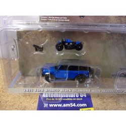 Ford Bronco 2021 + Motocycle + Utility Trailer Plateau " Hitch & Tow " 32320-C Greenlight 1.64ième