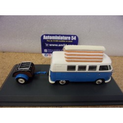 Volkswagen Combi T1 Camper + trailer White - Blue 450729800 Schuco