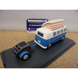 Volkswagen Combi T1 Camper + trailer White - Blue 450729800 Schuco