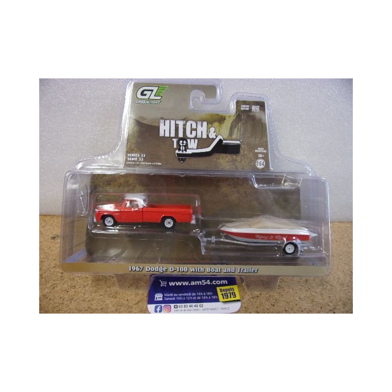 Dodge D-100 1967 + Boat & Trailer " Hitch & Tow " 32330-A Greenlight 1.64ième
